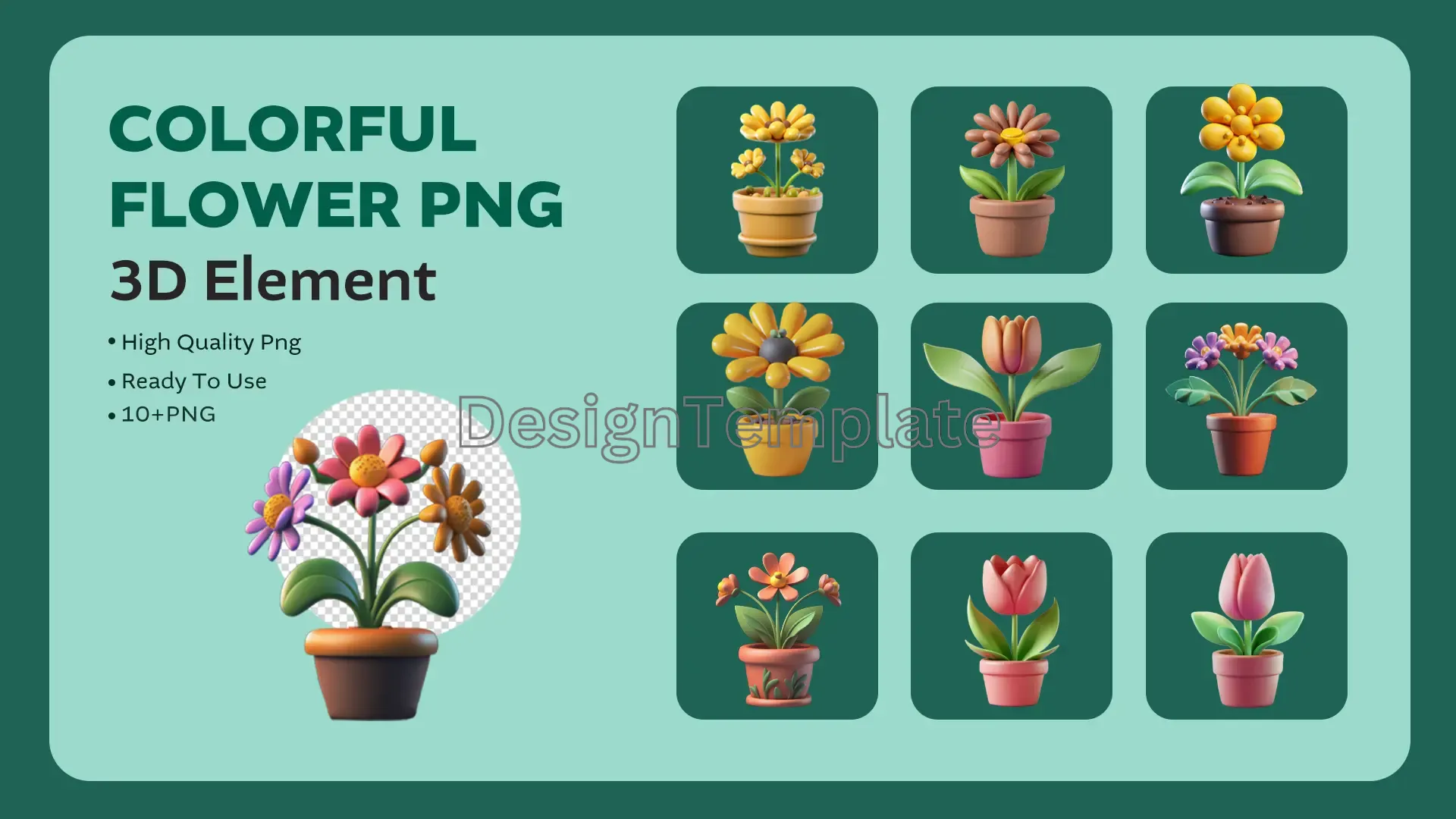 Blooming Brilliance Colorful Flower 3D Element Graphics Pack